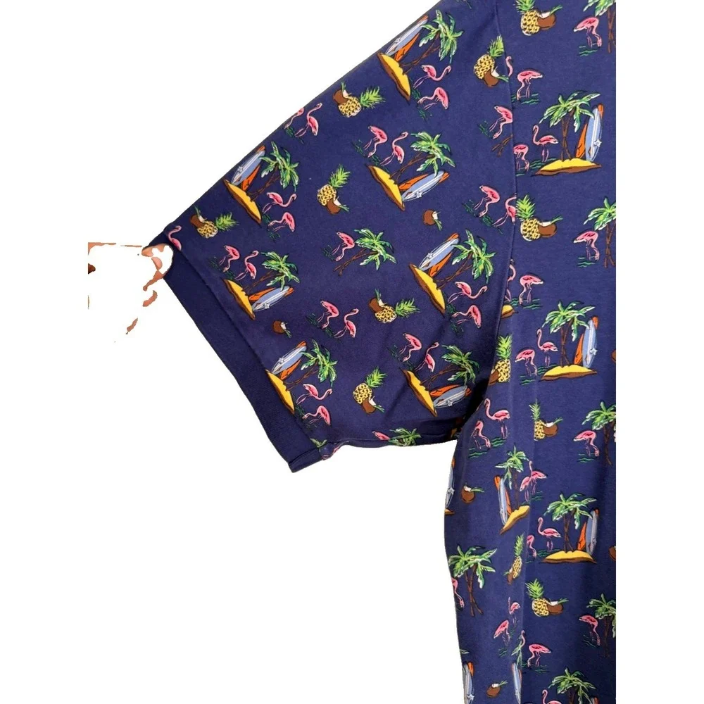 Polo Ralph Lauren Novelty Tropical Flamingo Tree Polo Shirt Blue Men's Size XLT